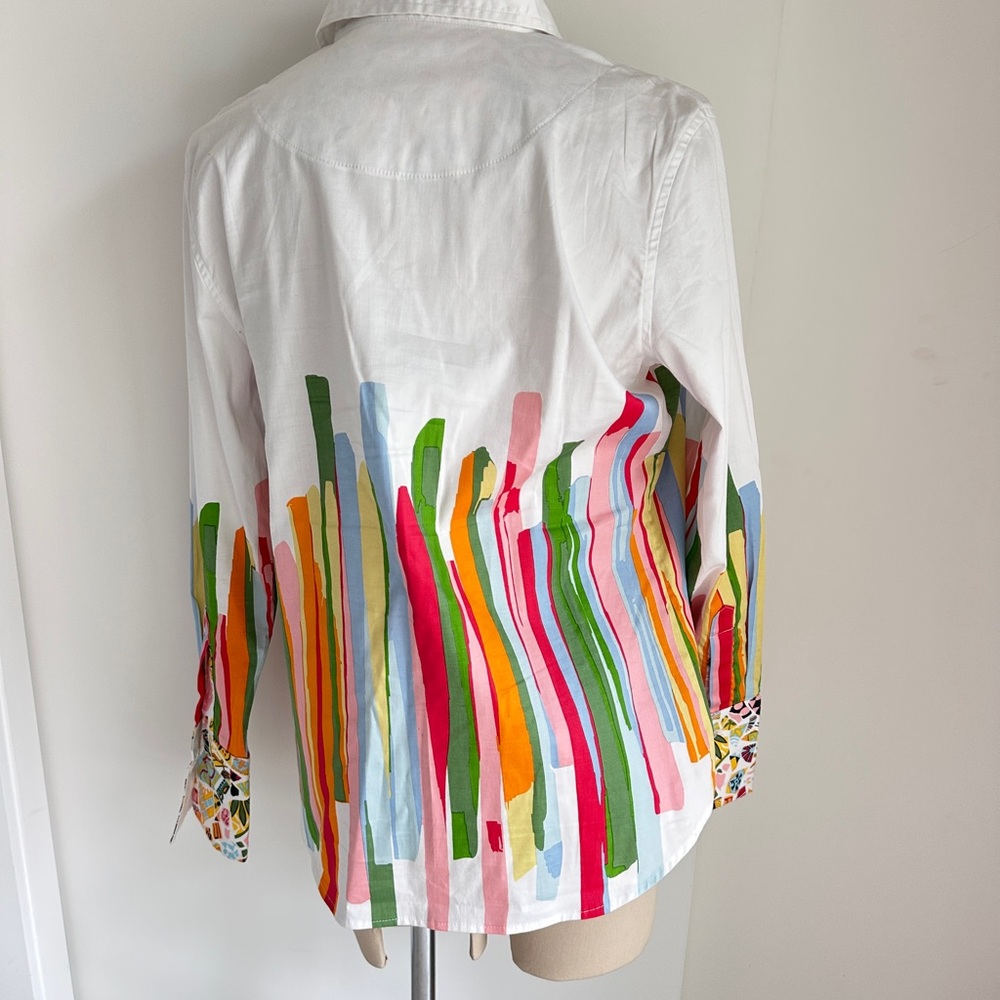 Tizzie Chic White Multicolor Button Down Shirt Size L - Picture 2 of 8